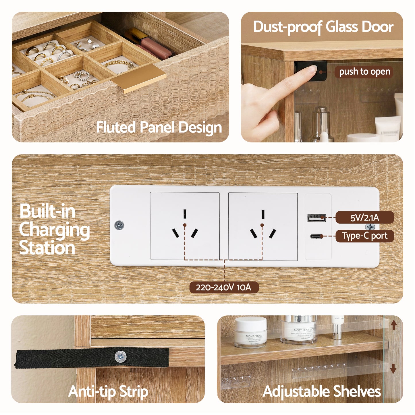 Artiss Dressing Table LED Vanity Desk Charging Station Wood