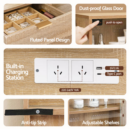 Artiss Dressing Table LED Vanity Desk Charging Station Wood