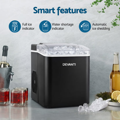 Devanti Ice Maker Machine Portable 12kg Countertop w/Self Cleaning 1.2L Black