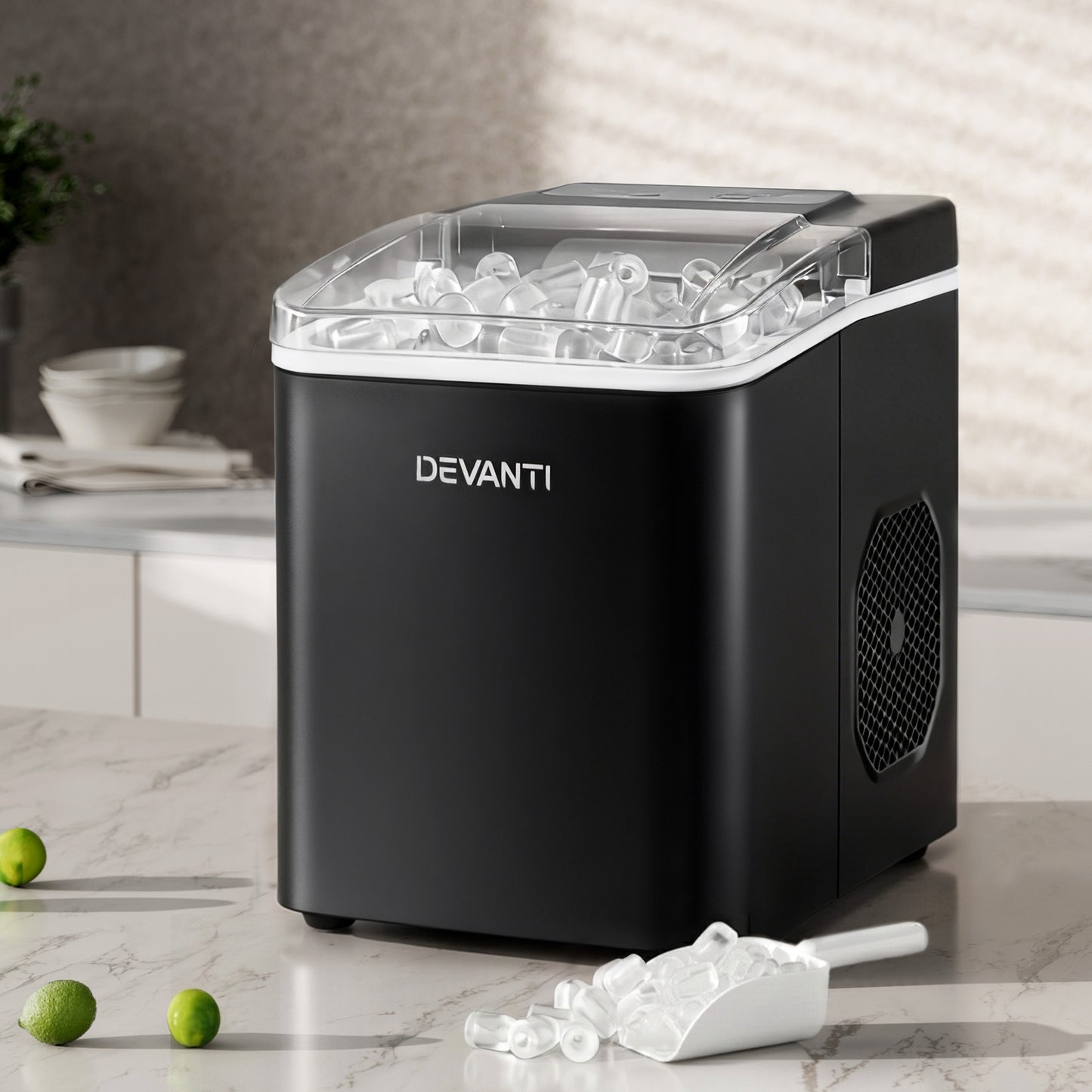Devanti Ice Maker Machine Portable 12kg Countertop w/Self Cleaning 1.2L Black