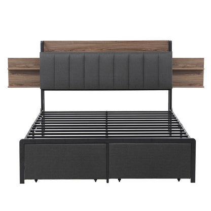 Artiss Metal Bed Frame Queen Size with 2-Tier Hidden Storage with Charging Station