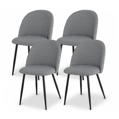 Artiss Dining Chairs Set of 4 Linen Solid Curved Houndstooth