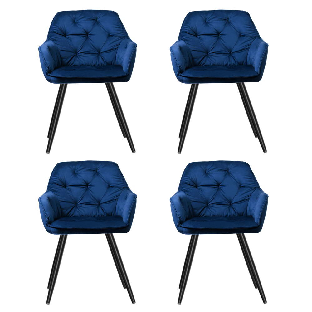 Artiss Dining Chairs Set of 4 Velvet Diamond Tufted Armchair Blue