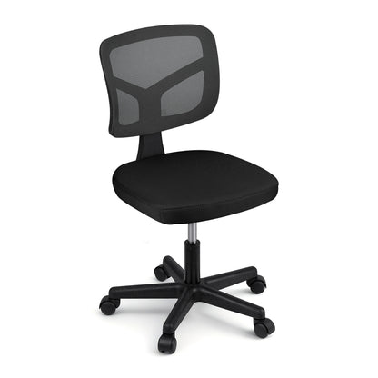 Artiss Armless Office Chair with Wheels, Ergonomic 360° Swivel Home Office Desk Chair, Height Adjustable Computer Task Chair with Fabric Back and Seat for Small Space, Black