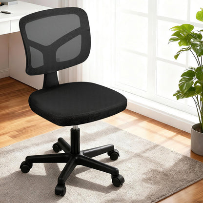 Artiss Armless Office Chair with Wheels, Ergonomic 360° Swivel Home Office Desk Chair, Height Adjustable Computer Task Chair with Fabric Back and Seat for Small Space, Black