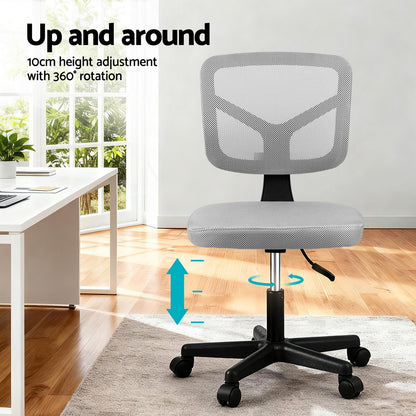 Artiss Armless Office Chair with Wheels, Ergonomic 360° Swivel Home Office Desk Chair, Height Adjustable Computer Task Chair with Fabric Back and Seat for Small Space, Grey