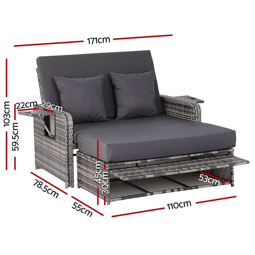 Gardeon Outdoor Day Bed Sun Lounge Setting Wicker Lounger Patio Furniture Grey