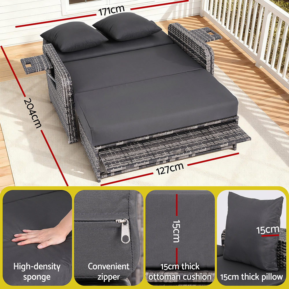 Gardeon Outdoor Day Bed Sun Lounge Setting Wicker Lounger Patio Furniture Grey