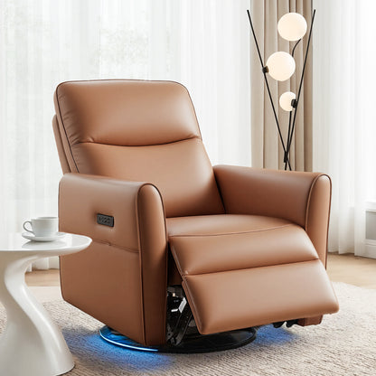 Artiss Swivel Recliner Chair Leather Rocking Reclining Sofa with Charging Ports LED Brown