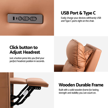 Artiss Swivel Recliner Chair Leather Rocking Reclining Sofa with Charging Ports LED Brown