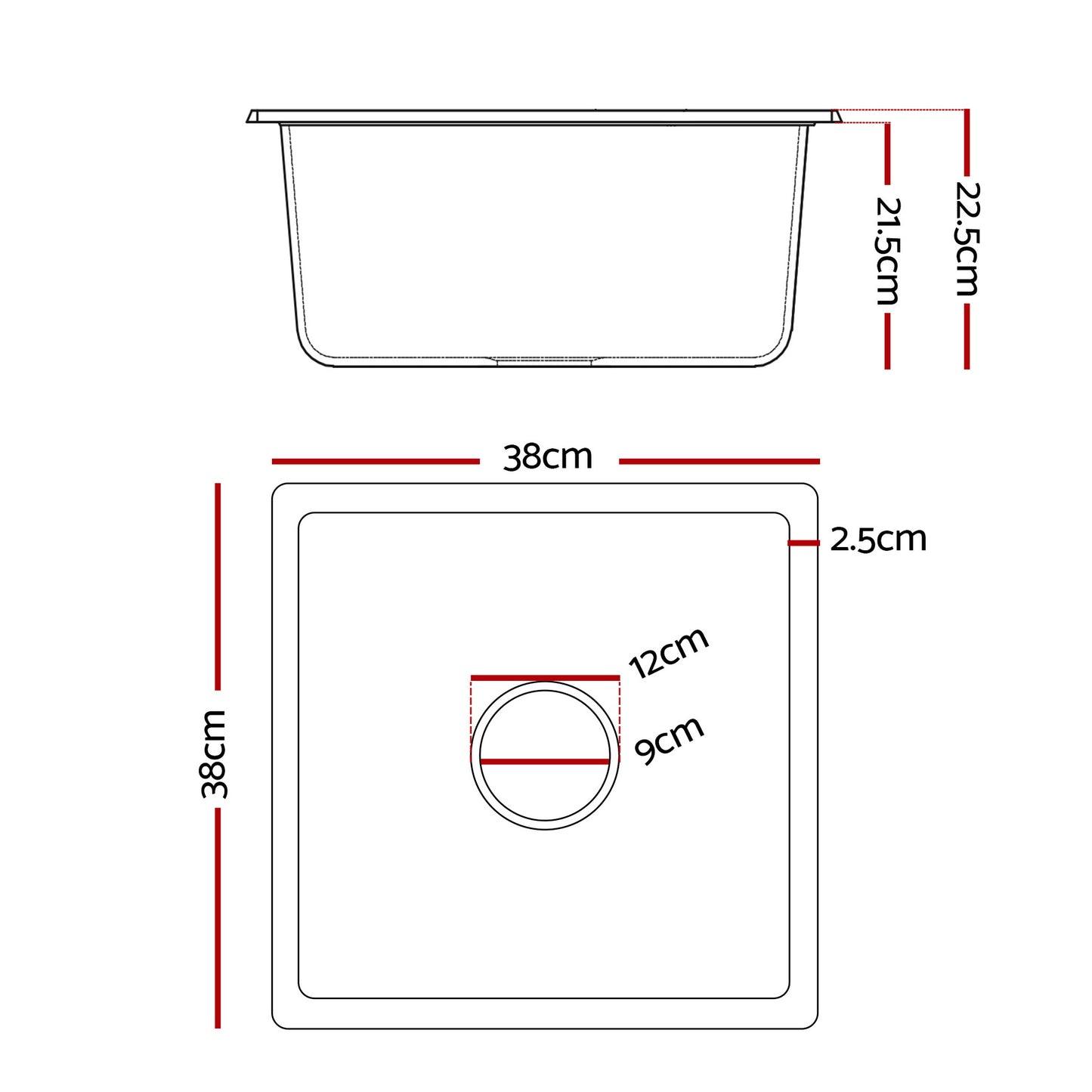 Cefito Kitchen Sink 38x38cm Granite Stone Sink Single Bowl White