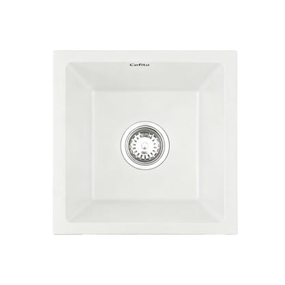Cefito Kitchen Sink 38x38cm Granite Stone Sink Single Bowl White