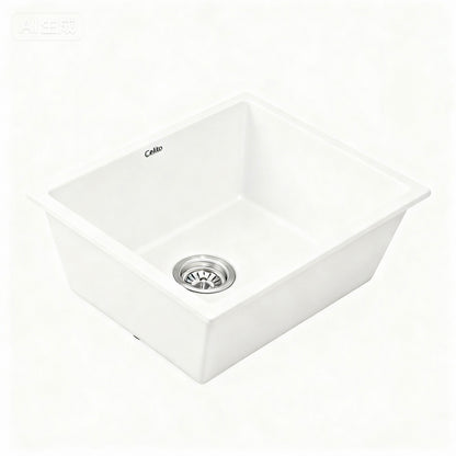 Cefito Kitchen Sink 55x45cm Granite Stone Sink Single Bowl White