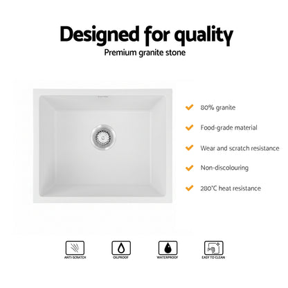 Cefito Kitchen Sink 55x45cm Granite Stone Sink Single Bowl White
