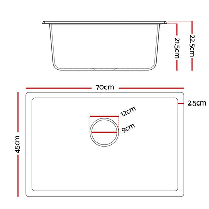 Cefito Kitchen Sink 70x45cm Granite Stone Sink Single Bowl Black
