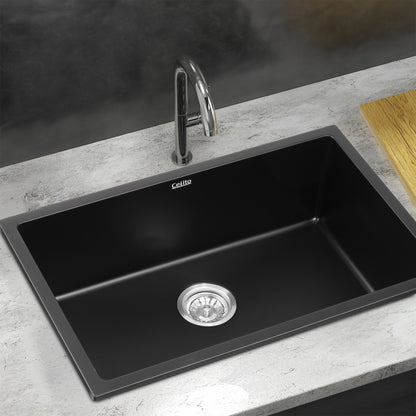 Cefito Kitchen Sink 70x45cm Granite Stone Sink Single Bowl Black