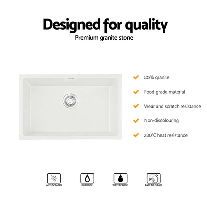 Cefito Kitchen Sink 70x45cm Granite Stone Sink Single Bowl White