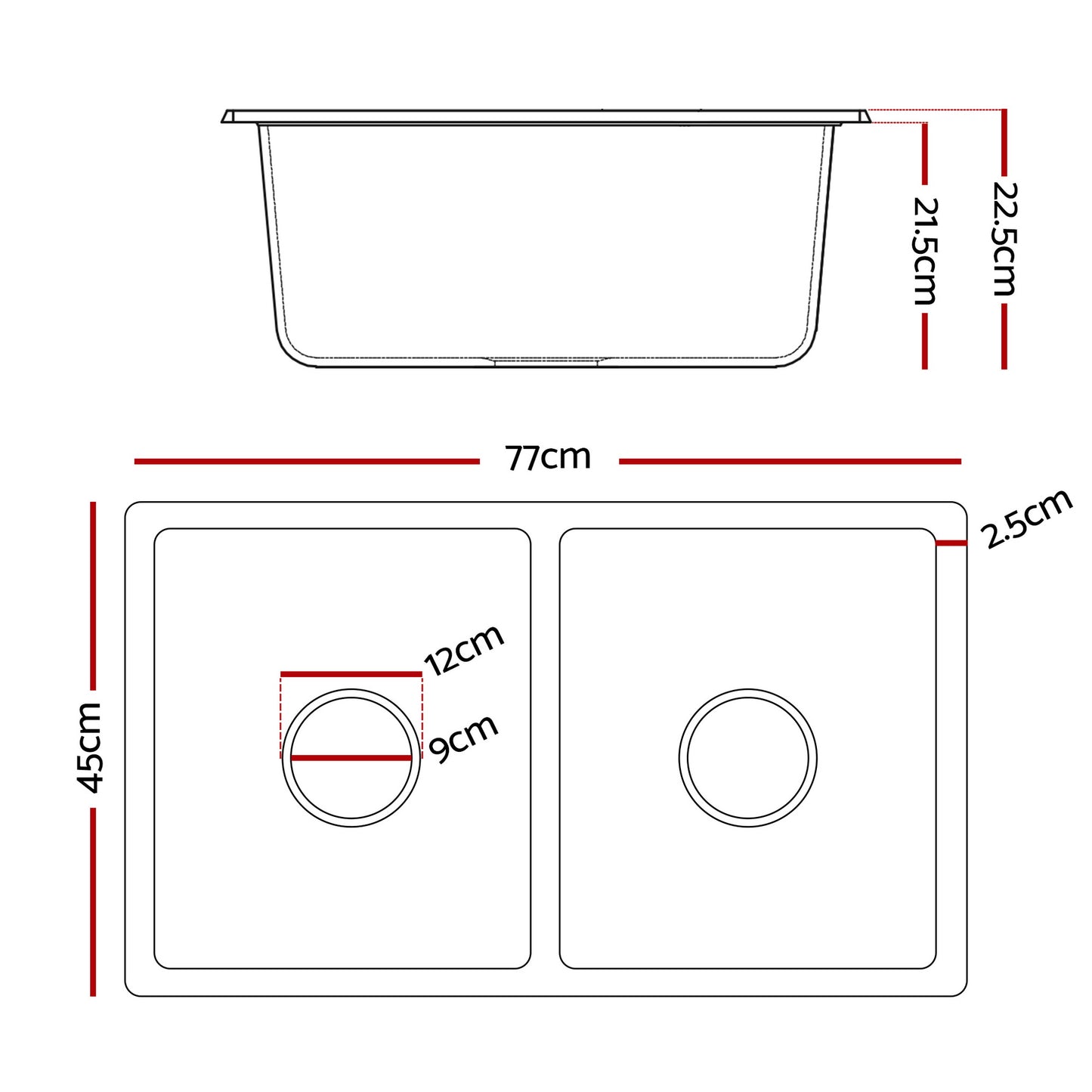 Cefito Kitchen Sink 77x45cm Granite Stone Sink Double Bowl White