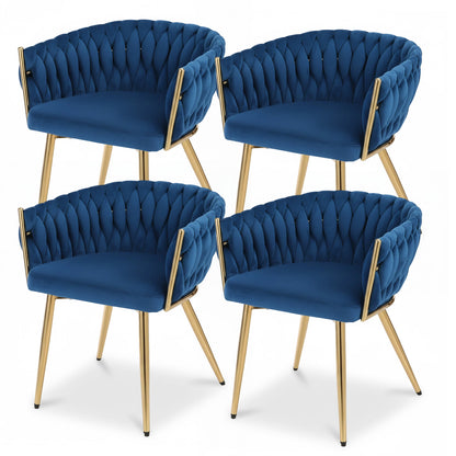 1 Set of 4 Artiss Dining Chairs Velvet Weaving Armchair Blue