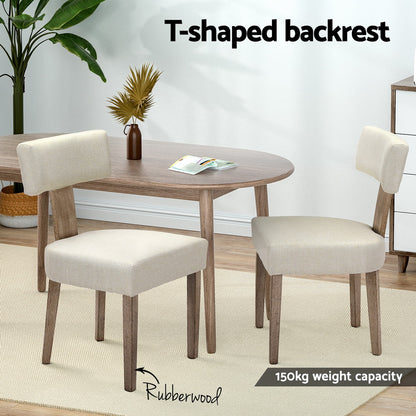 Artiss Dining Chairs Set of 4 Linen Fabric Wooden Beige