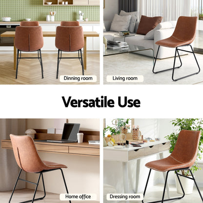 Artiss 2x Dining Chairs Retro PU Leather Kitchen Lounge Cafe Accent Chair Brown