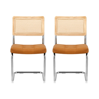 Artiss Dining Chairs Set of 2 PU Leather Rattan Cantilever Brown