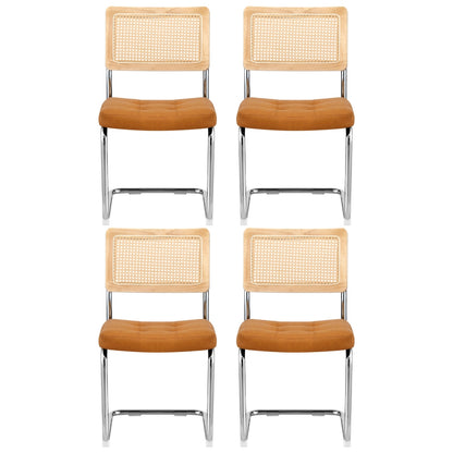 Artiss Dining Chairs Set of 4 PU Leather Rattan Cantilever Brown