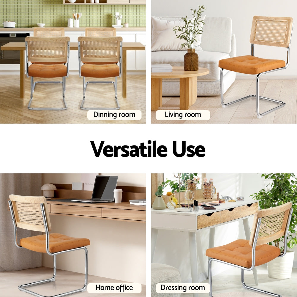 Artiss Dining Chairs Set of 4 PU Leather Rattan Cantilever Brown