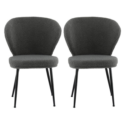 Artiss 2x Dining Chairs Sherpa Boucle Wing Back Grey