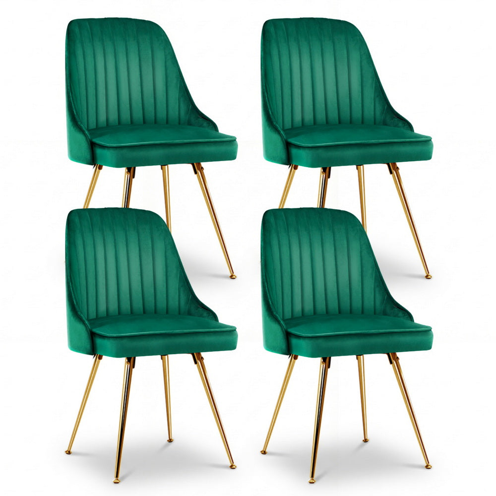 Artiss Dining Chairs Set of 4 Velvet Channel Tufted Green