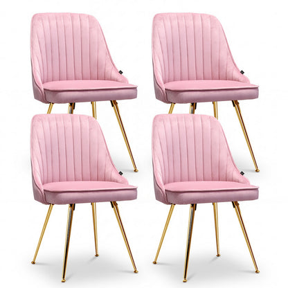 Artiss Dining Chairs Set of 4 Velvet Channel Tufted Pink