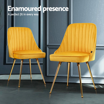 Artiss Dining Chairs Set of 4 Velvet Channel Tufted Yellow