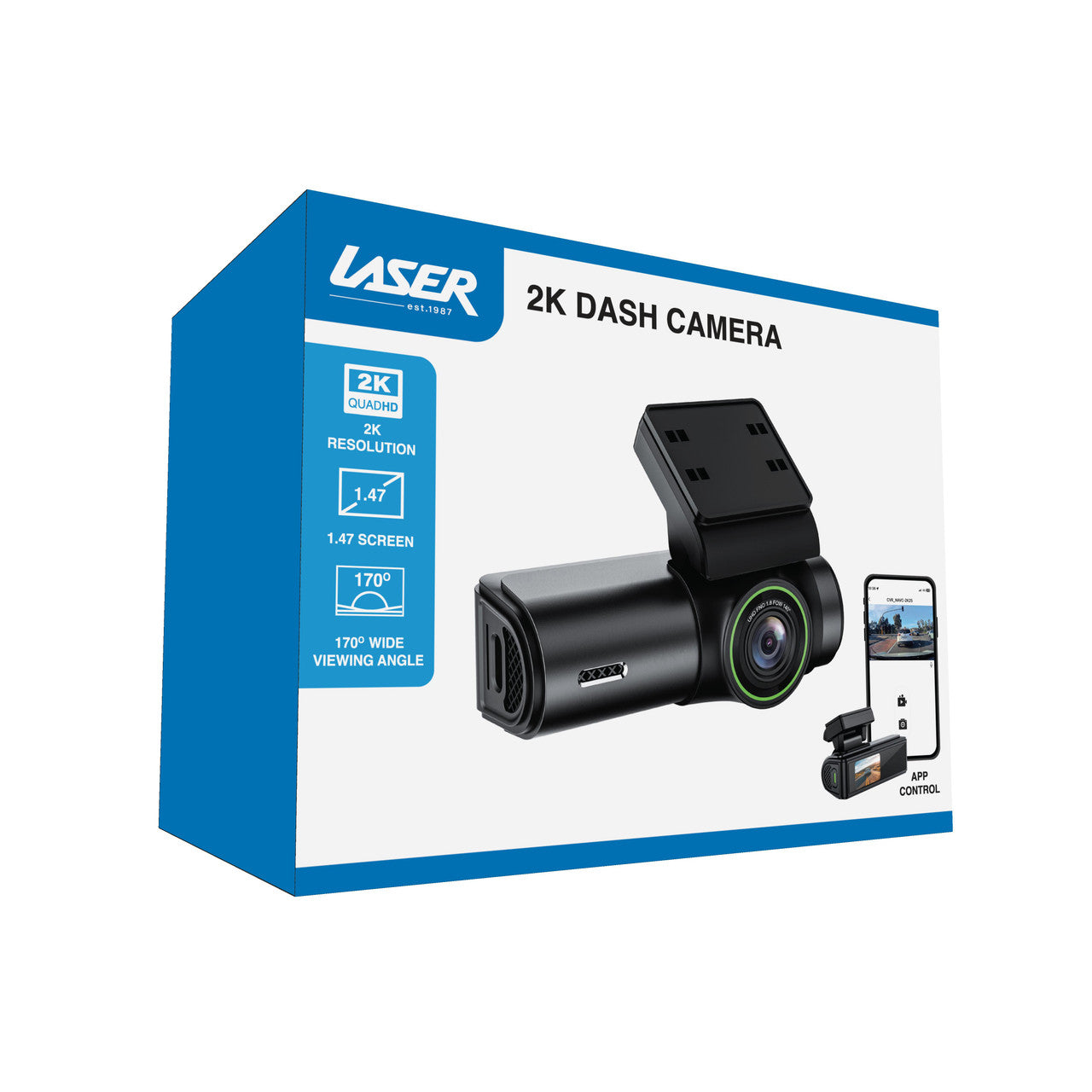 Laser 2K Dash Camera WiFi App Control Black