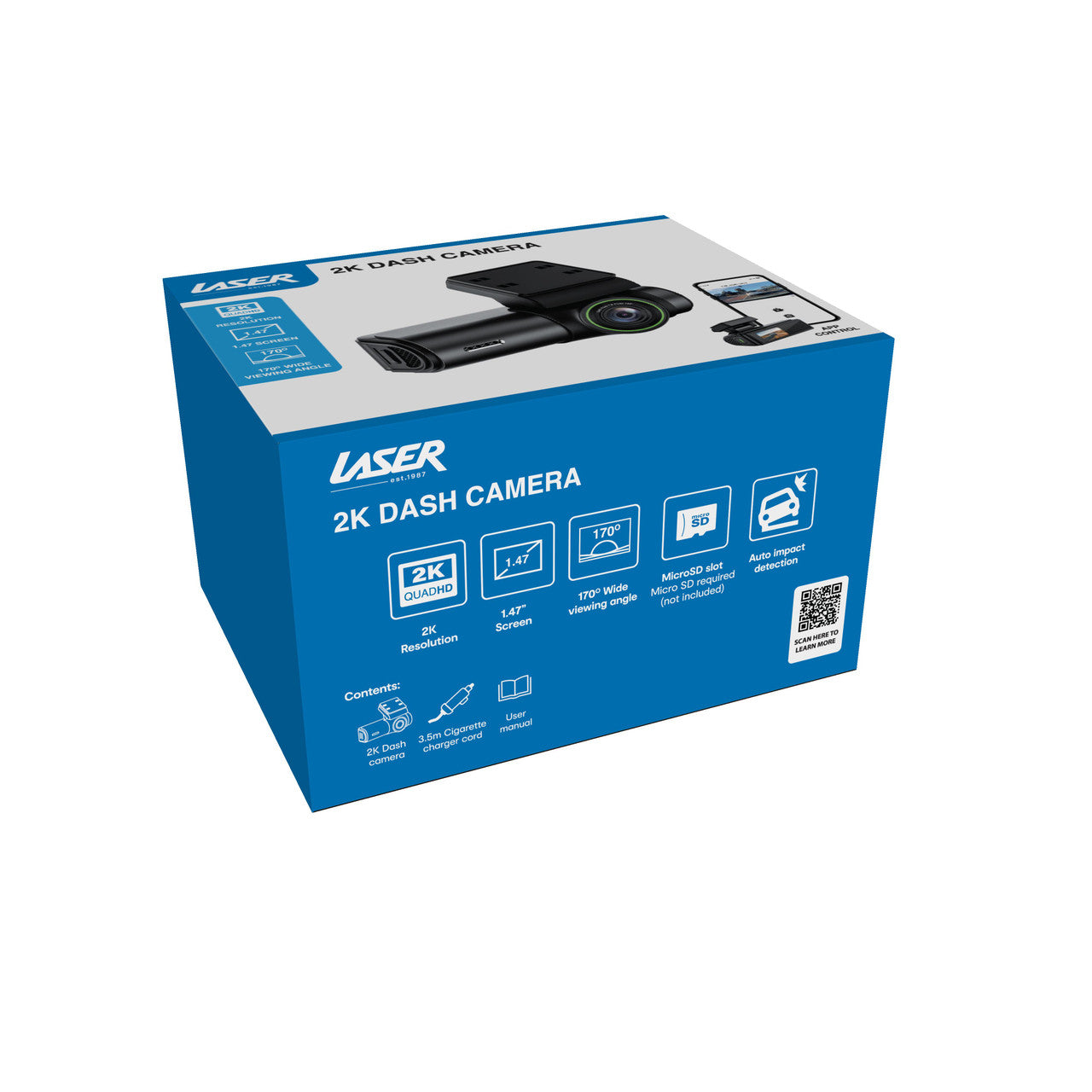 Laser 2K Dash Camera WiFi App Control Black