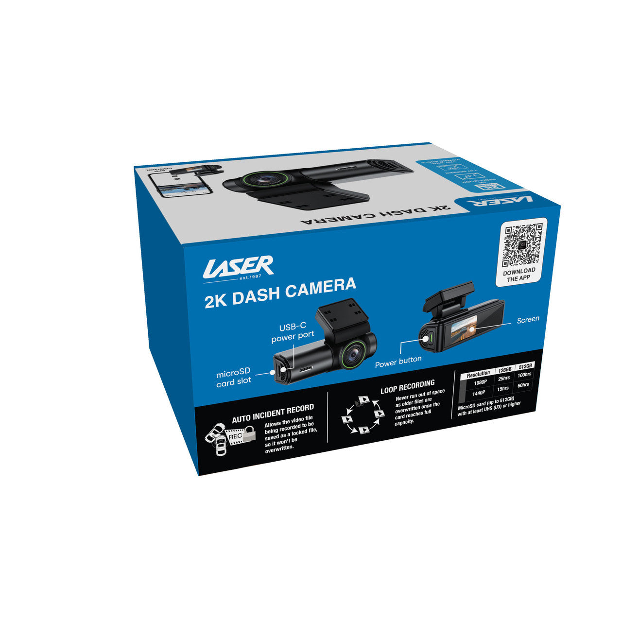 Laser 2K Dash Camera WiFi App Control Black