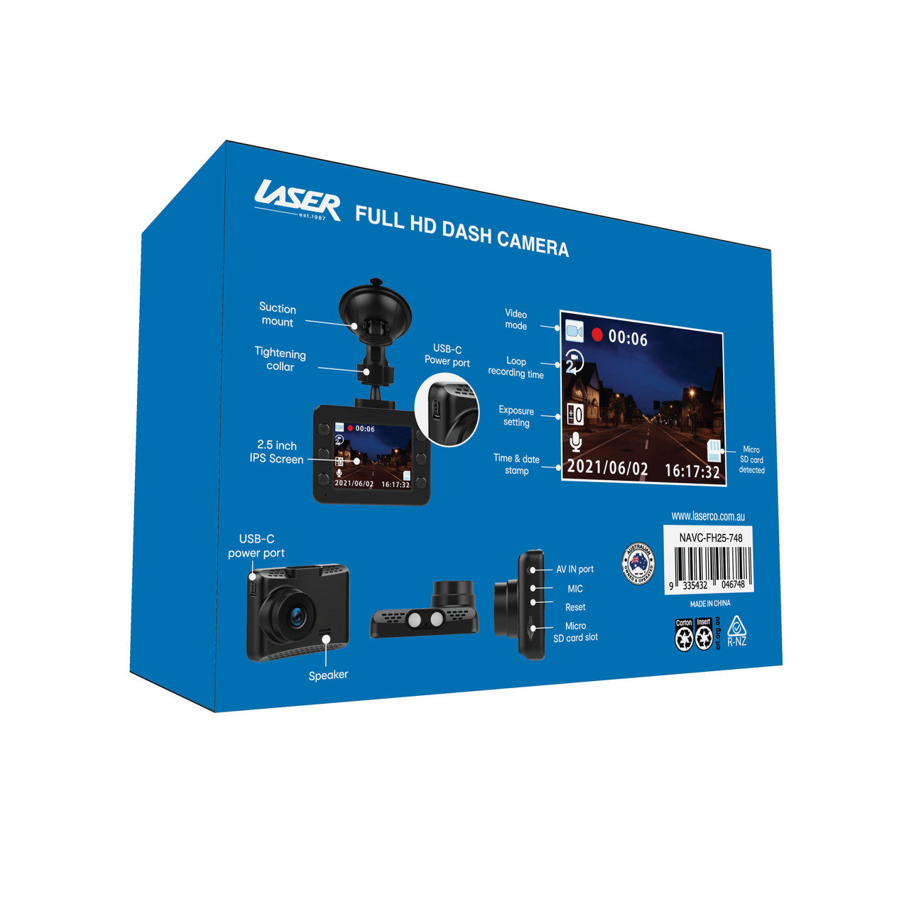 Laser Full HD Dash Camera 2.5 Inch Display