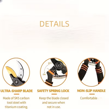 8.5-inch professional titanium alloy bypass pruning shears (T13) - Ultra-sharp advanced gardening shears, handheld garden hedge pruning shears - heavy-duty gardening tools