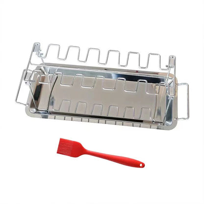 Stainless steel chicken leg and wing rack three-piece set: Foldable standing grill + baking tray + cleaning brush. Suitable for barbecues, smoking, and ovens. Ideal choice for picnics and camping