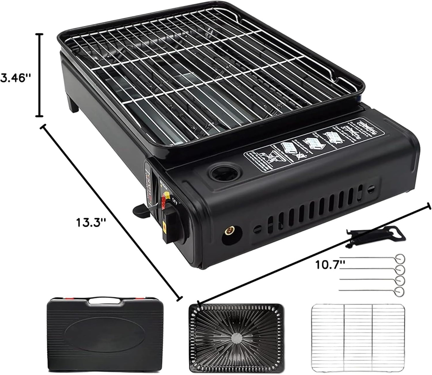 Portable Gas Grill with Removable Grate & Carry Case – Dual Fuel Outdoor Stove for Camping, Backyard BBQs & Beach Picnics (Black)