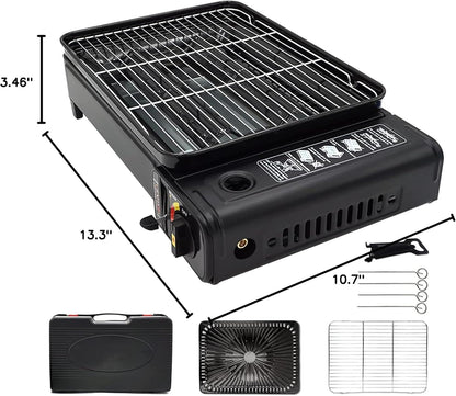 Portable Gas Grill with Removable Grate & Carry Case – Dual Fuel Outdoor Stove for Camping, Backyard BBQs & Beach Picnics (Black)