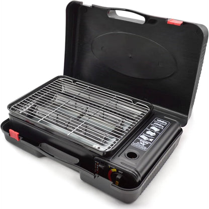 Portable Gas Grill with Removable Grate & Carry Case – Dual Fuel Outdoor Stove for Camping, Backyard BBQs & Beach Picnics (Black)