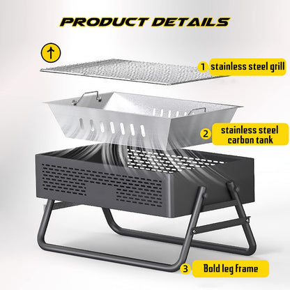 Portable Charcoal Grill with Foldable Legs & Stainless Steel Grate – Compact Outdoor BBQ for Camping, Picnics & Backyard Gatherings (Gray)