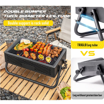 Portable Charcoal Grill with Foldable Legs & Stainless Steel Grate – Compact Outdoor BBQ for Camping, Picnics & Backyard Gatherings (Gray)
