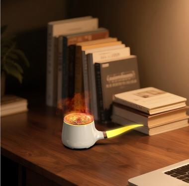 Pipe-Shaped Aromatherapy Humidifier with LED Flame & Mist – USB Desk Diffuser for Home, Office, Bedside (White) | Other Colors Available in Store