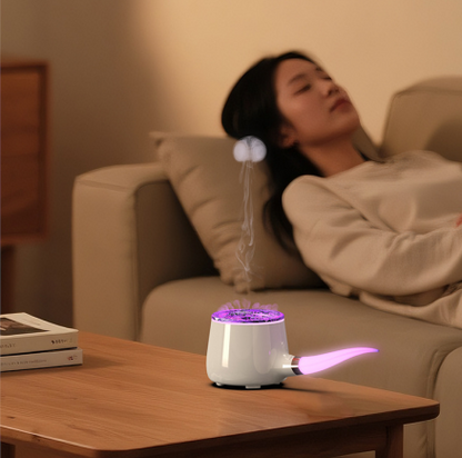 Pipe-Shaped Aromatherapy Humidifier with LED Flame & Mist – USB Desk Diffuser for Home, Office, Bedside (White) | Other Colors Available in Store