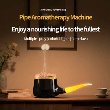 Pipe-Shaped Aromatherapy Humidifier with LED Flame & Mist – USB Desk Diffuser for Home, Office, Bedside (Black) | Other Colors Available in Store