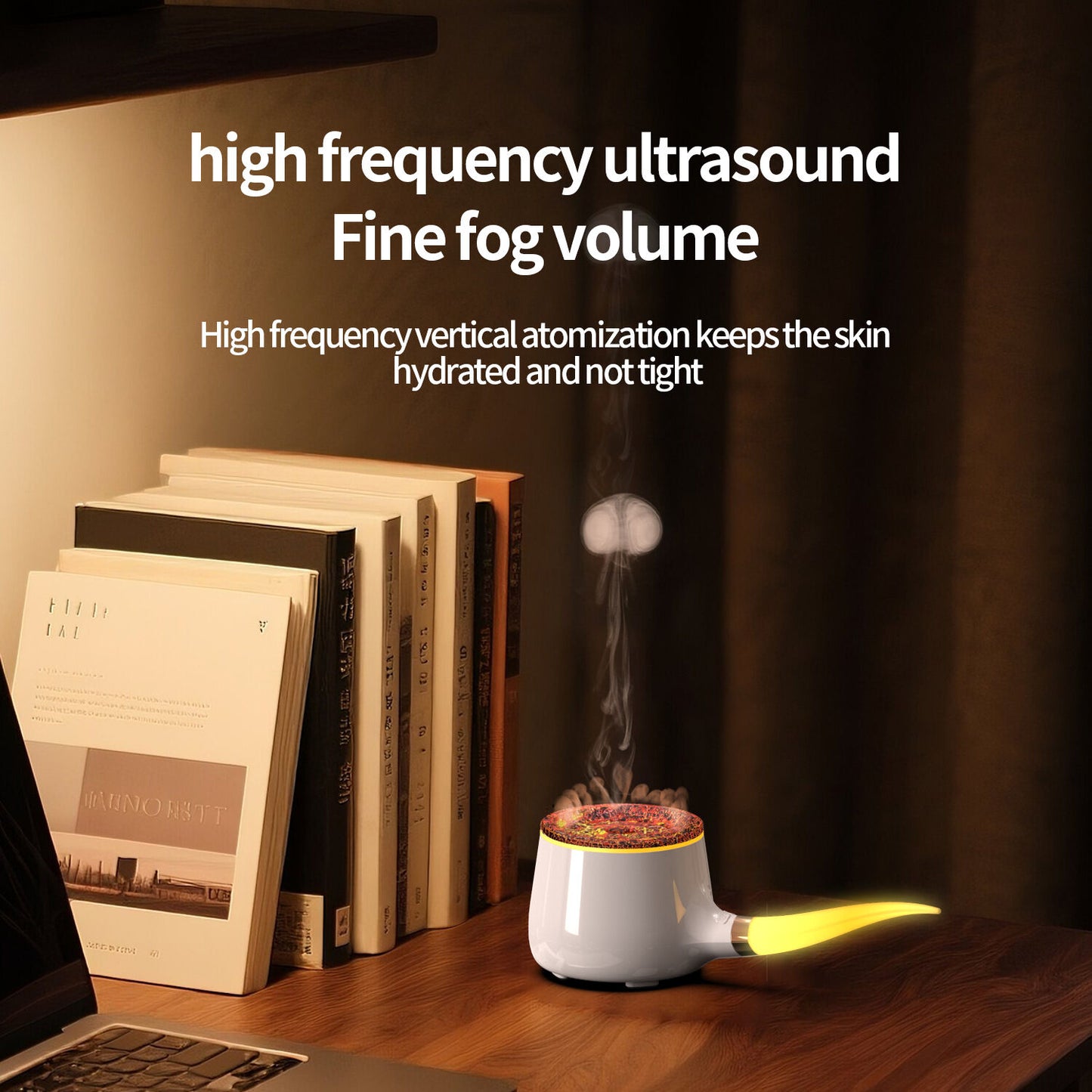 Pipe-Shaped Aromatherapy Humidifier with LED Flame & Mist – USB Desk Diffuser for Home, Office, Bedside (Black) | Other Colors Available in Store