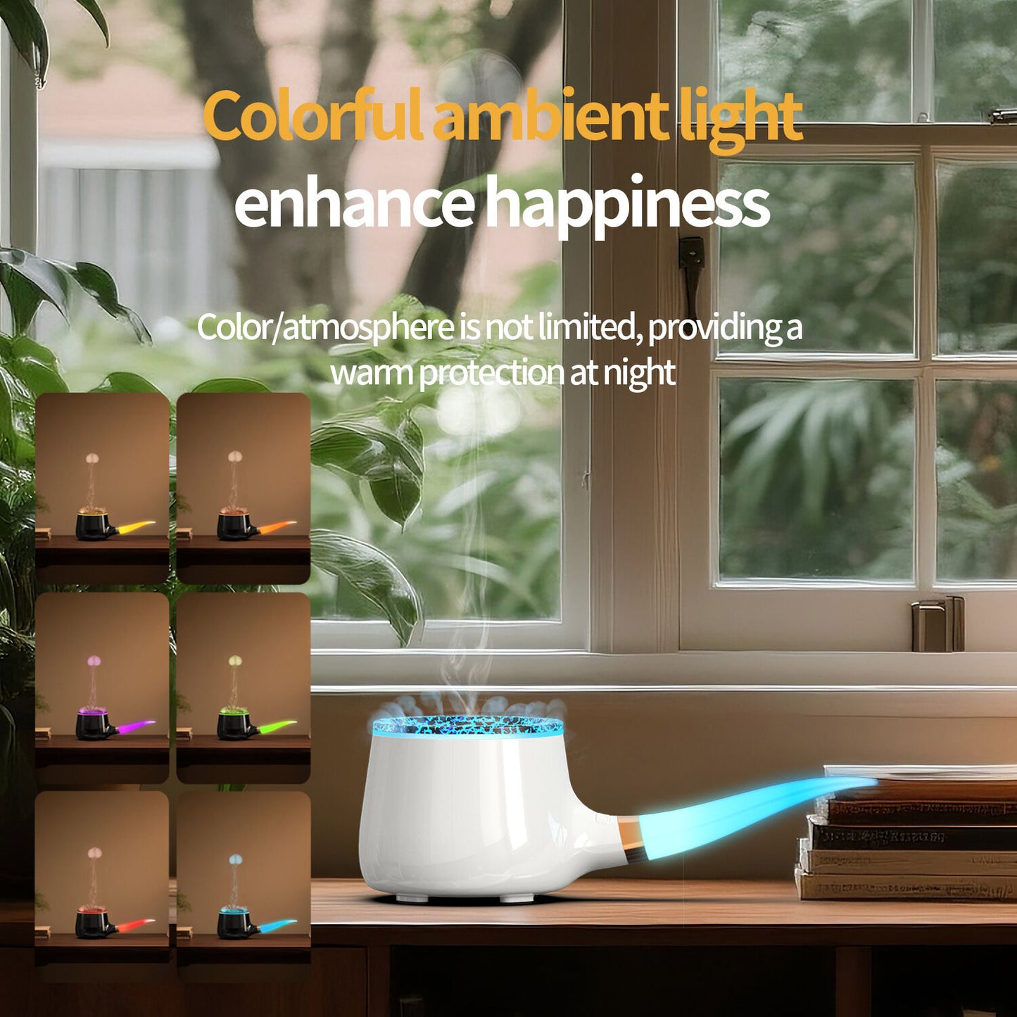 Pipe-Shaped Aromatherapy Humidifier with LED Flame & Mist – USB Desk Diffuser for Home, Office, Bedside (Black) | Other Colors Available in Store