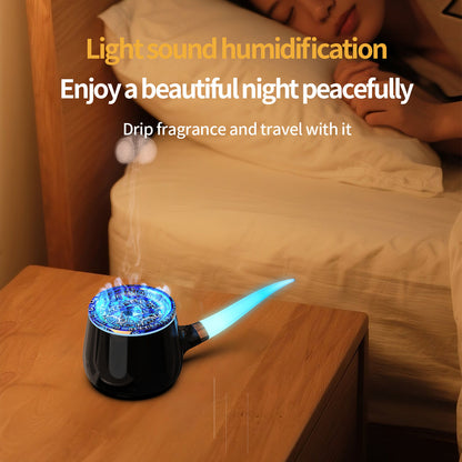 Pipe-Shaped Aromatherapy Humidifier with LED Flame & Mist – USB Desk Diffuser for Home, Office, Bedside (Black) | Other Colors Available in Store