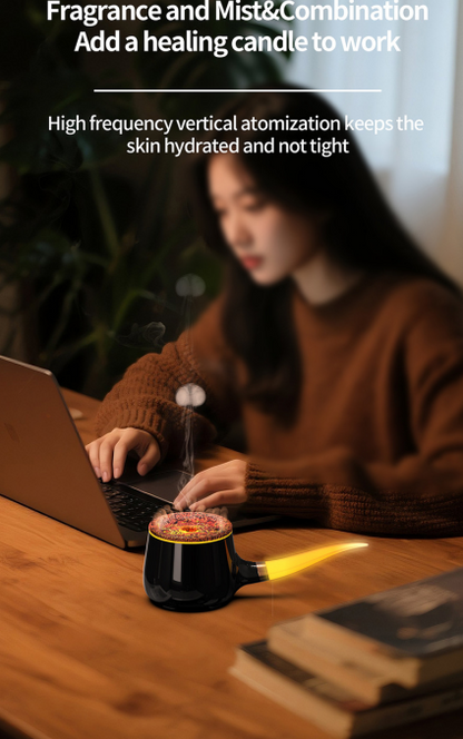 Pipe-Shaped Aromatherapy Humidifier with LED Flame & Mist – USB Desk Diffuser for Home, Office, Bedside (Black) | Other Colors Available in Store